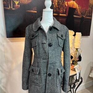 Tulle black and white Button-Front Pea Coat